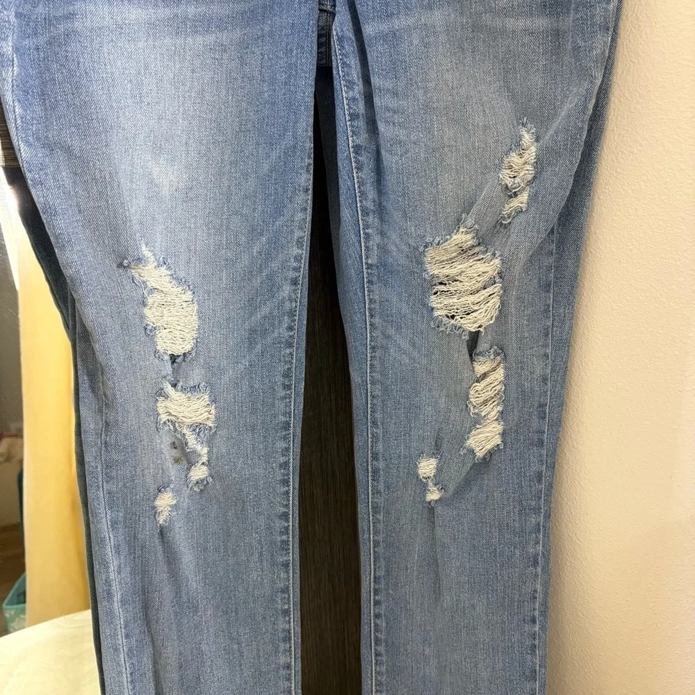 Arizona Jean Company Blue Distressed Denim Overalls